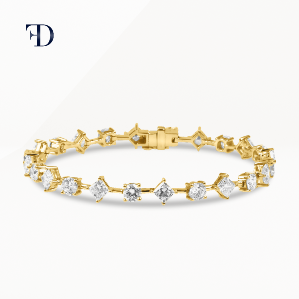 yellow-gold-Multi Shape 4 Prong Diamond Bracelet