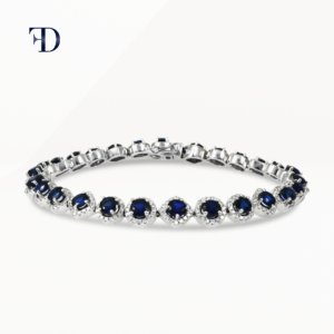white-gold-Blue Sapphire Diamond Pave Tennis Bracelet