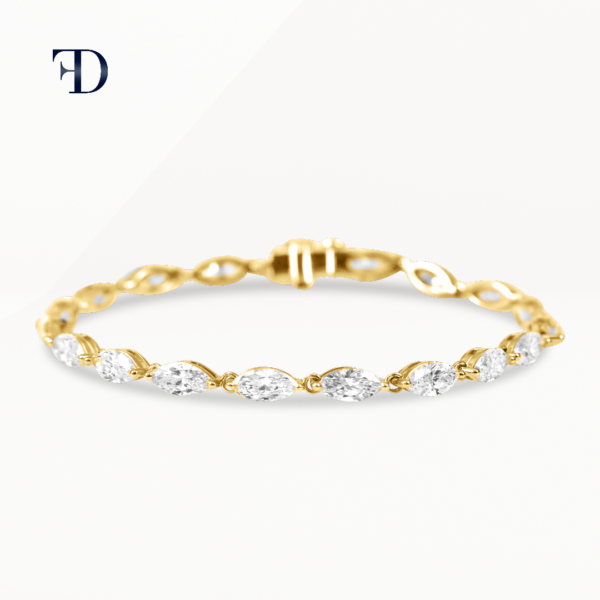 yellow-gold-Marquise Cut Diamond Tennis Bracelet
