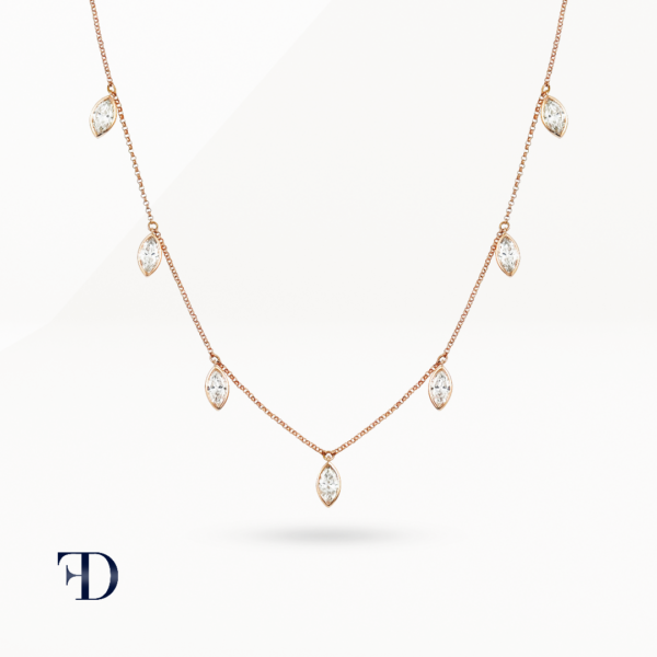 rose-gold-Marquise-Cut Diamond Bezel Station Necklace
