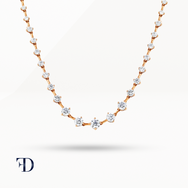 rose-gold-Round-Cut Diamond Gold Station Necklace